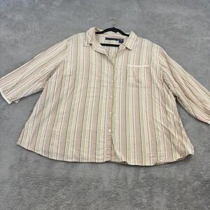 Angelique Button Up Shirt Womens 3X Pink Green Striped 3/4 Sleeve Casual Plus